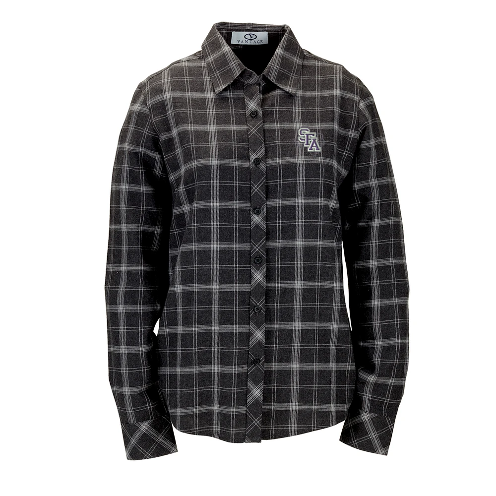 Women's Charcoal Stephen F Austin Lumberjacks Brewer Flannel Button-Down Long Sleeve Shirt