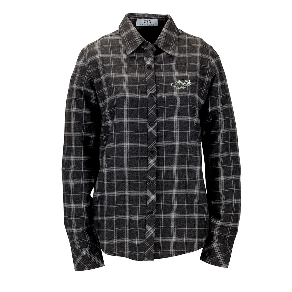Women's Charcoal Wisconsin-Whitewater Warhawks Brewer Flannel Button-Down Long Sleeve Shirt