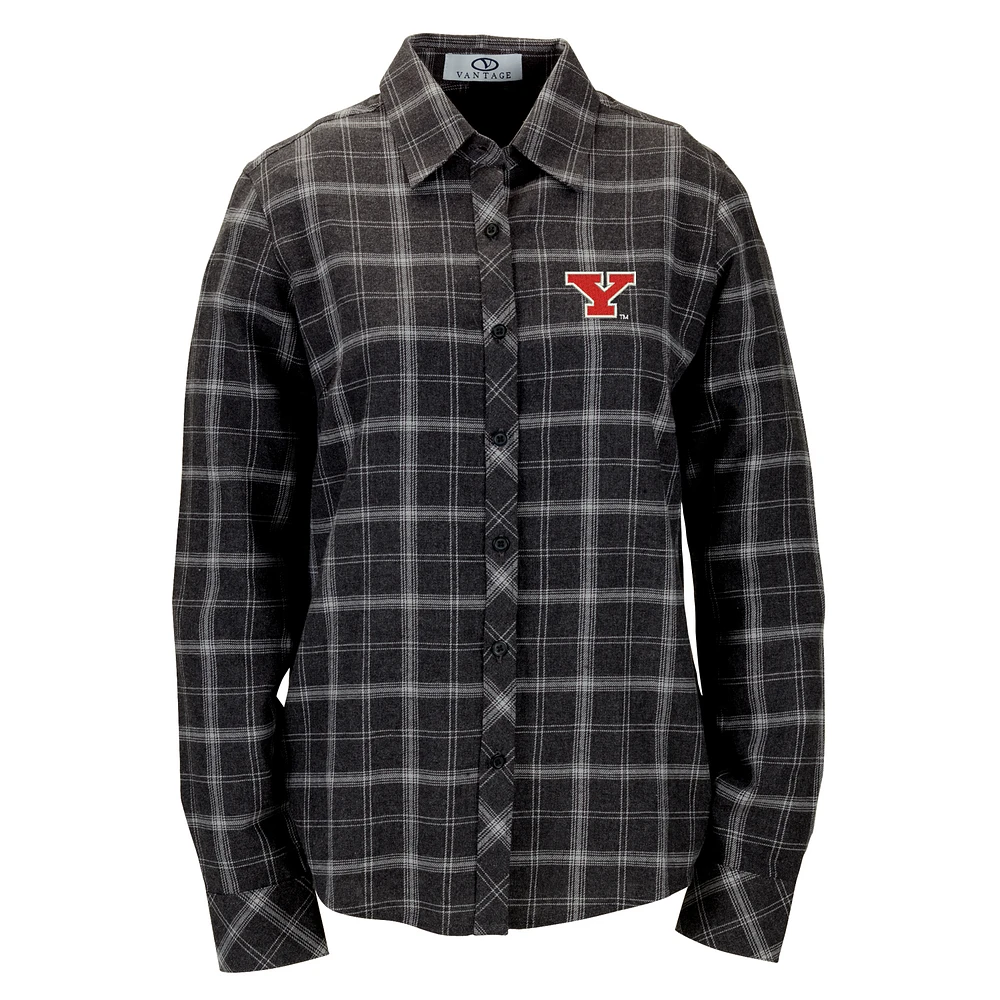 Women's Charcoal Youngstown State Penguins Brewer Flannel Button-Down Long Sleeve Shirt