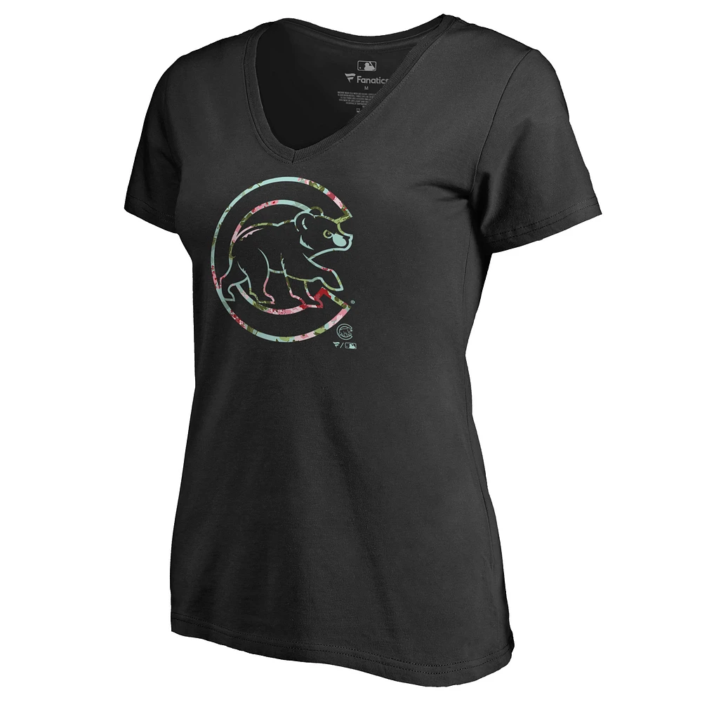 Women's Black Chicago Cubs Lovely V-Neck T-Shirt