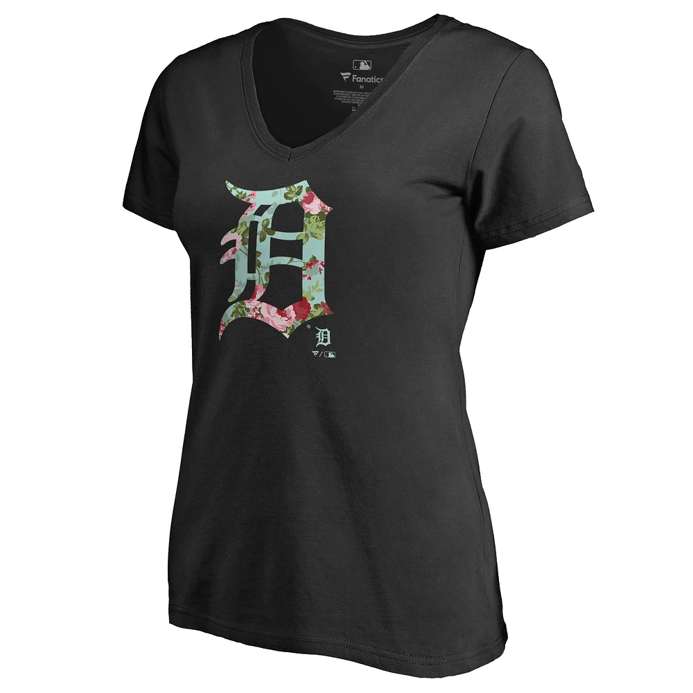 Women's Black Detroit Tigers Lovely V-Neck T-Shirt