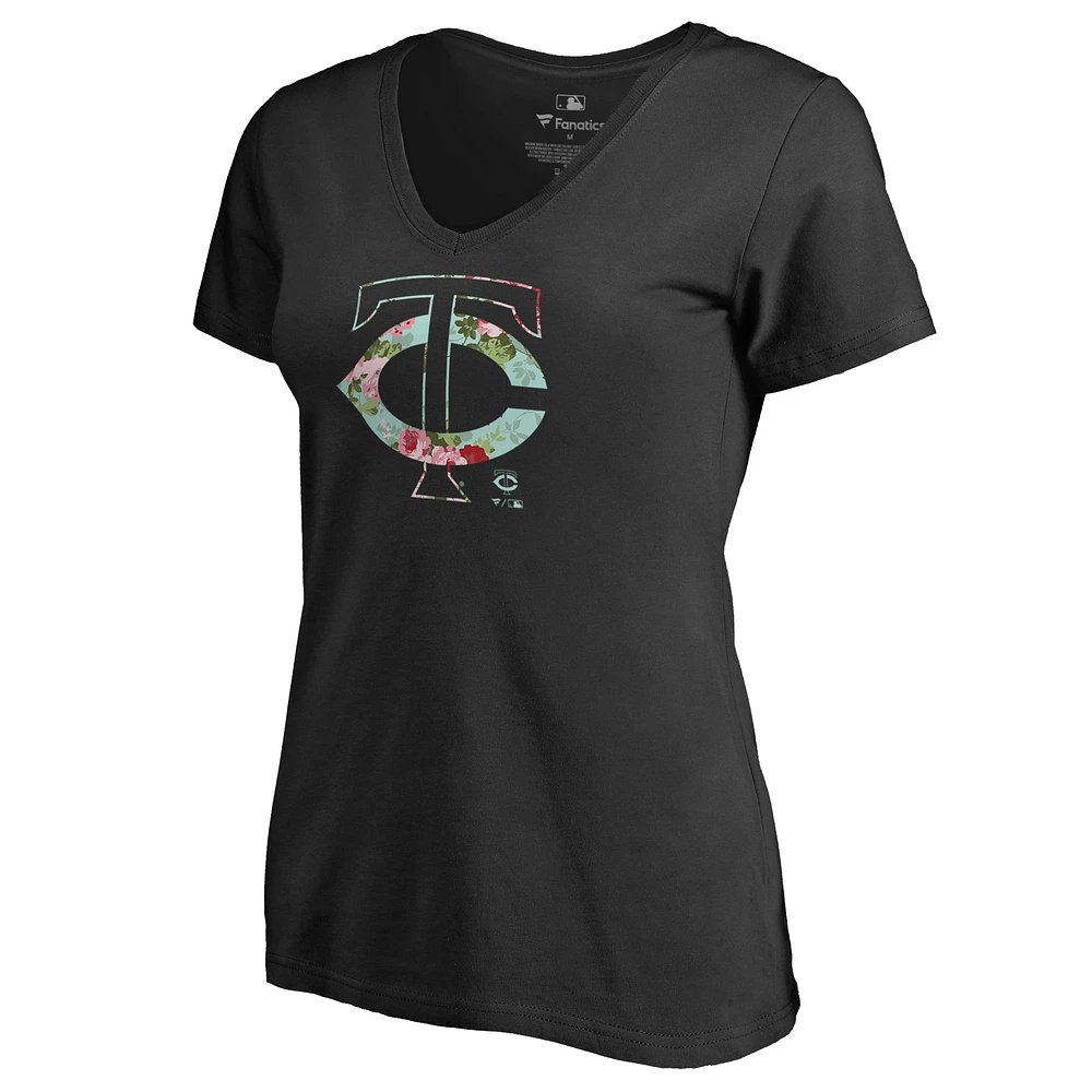 Women's Black Minnesota Twins Lovely V-Neck T-Shirt