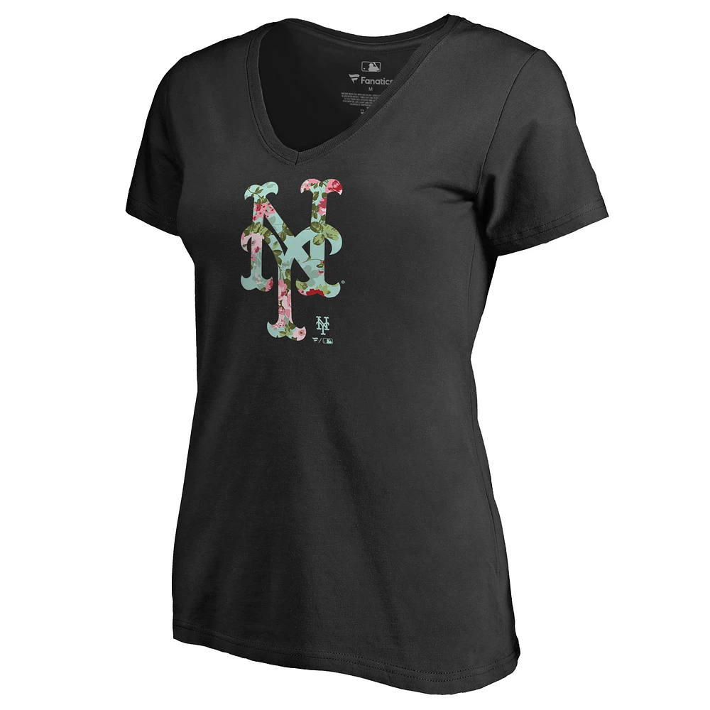 Women's Black New York Mets Lovely V-Neck T-Shirt