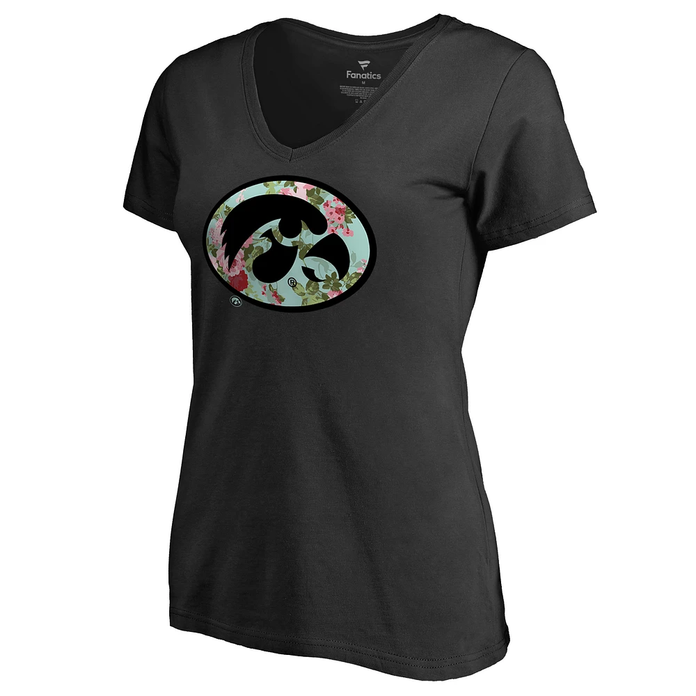 Women's Black Iowa Hawkeyes Lovely V-Neck T-Shirt