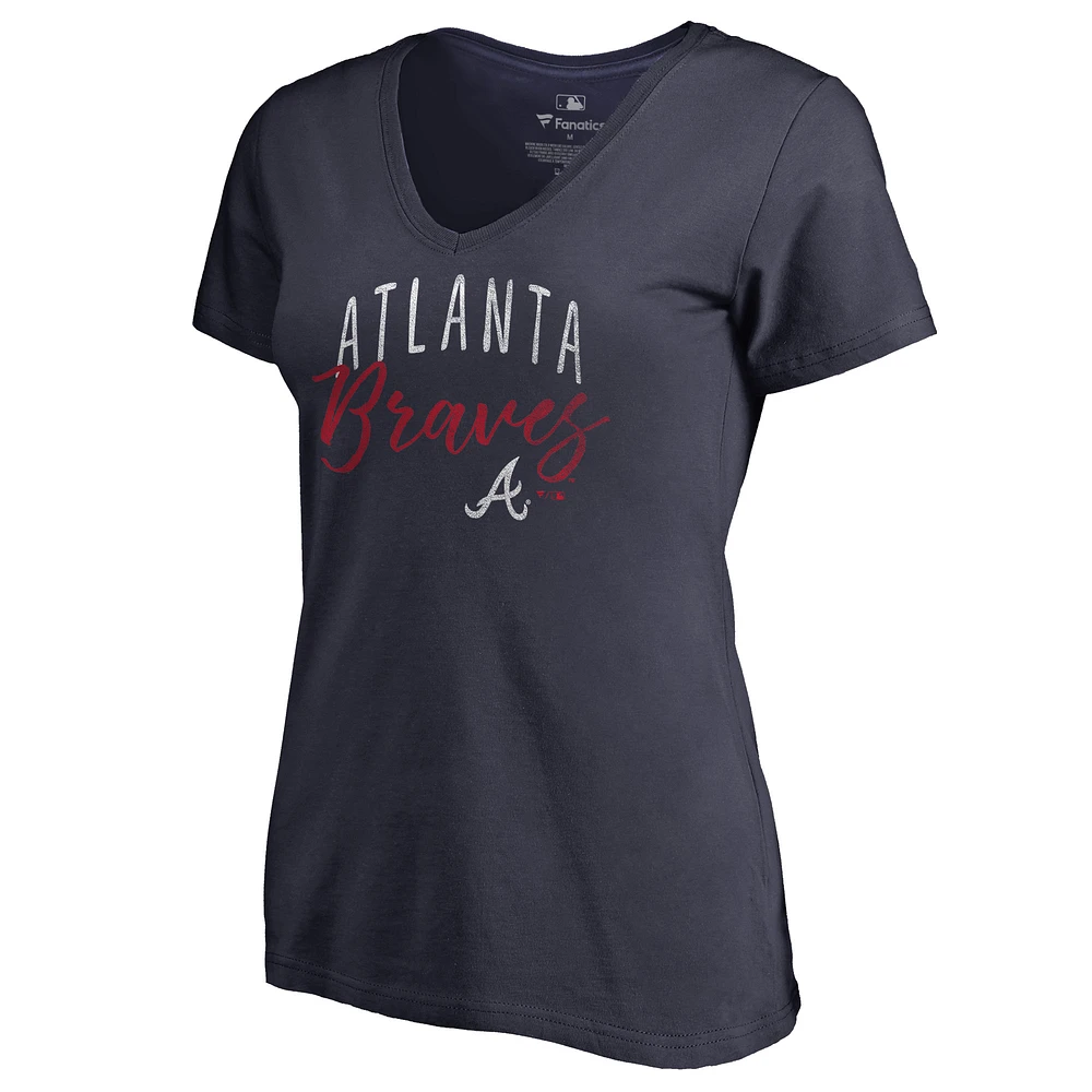 Women's Navy Atlanta Braves Graceful V-Neck T-Shirt