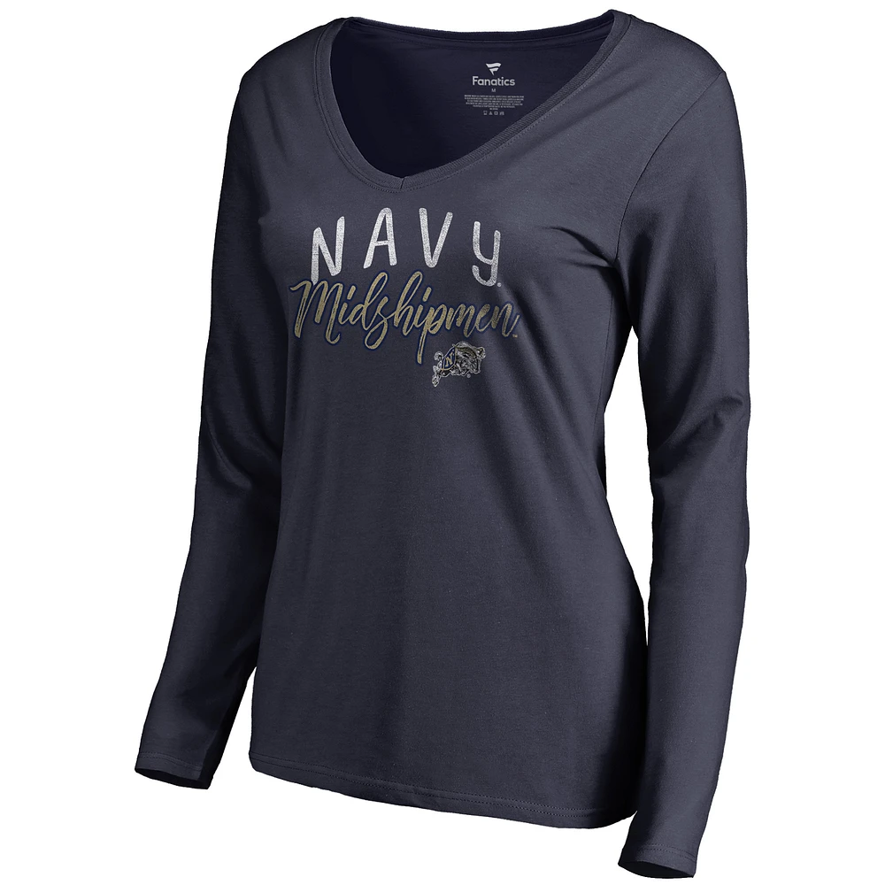 Women's Navy Navy Midshipmen Graceful Long Sleeve V-Neck T-Shirt