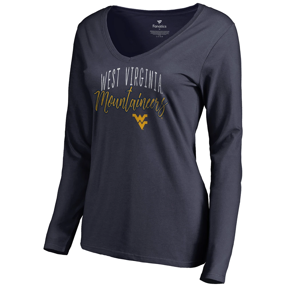 Women's Navy West Virginia Mountaineers Graceful Long Sleeve V-Neck T-Shirt