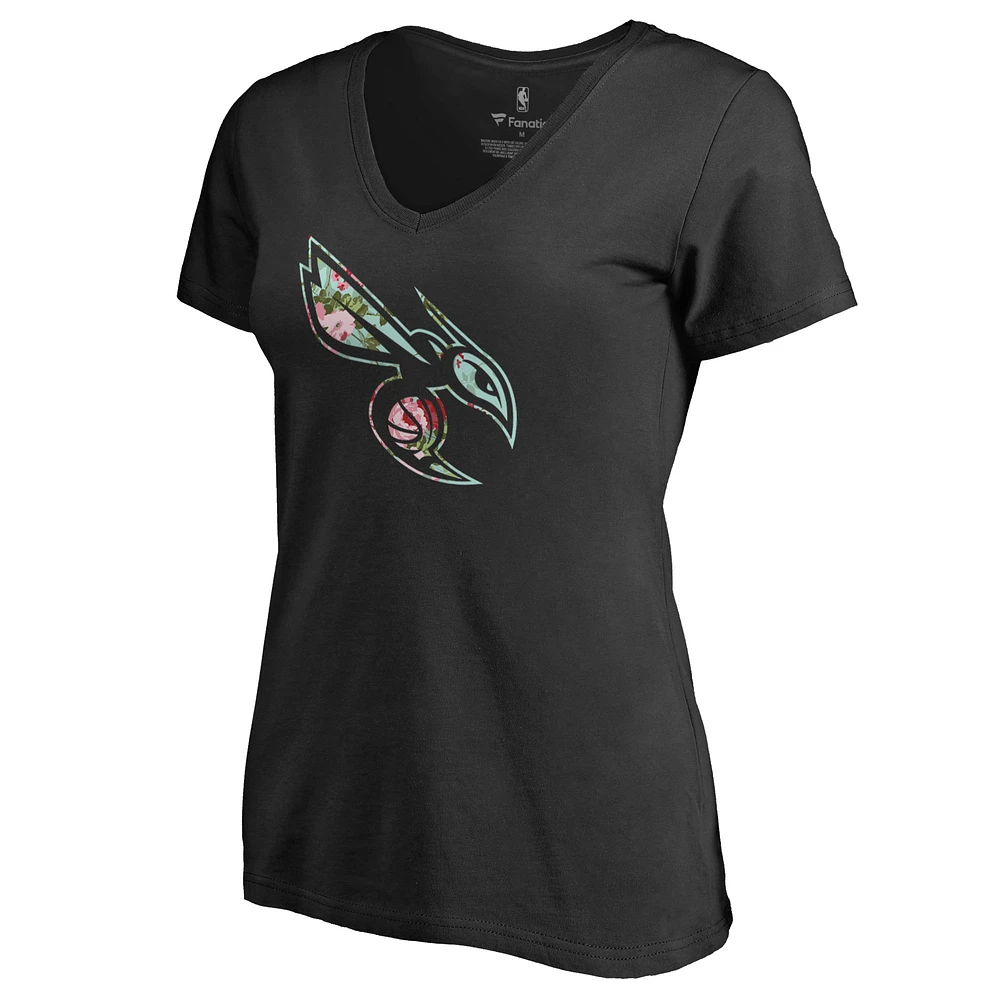 Women's Black Charlotte Hornets Lovely V-Neck T-Shirt