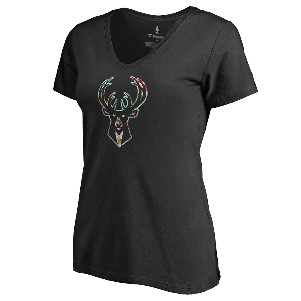 Women's Black Milwaukee Bucks Lovely V-Neck T-Shirt