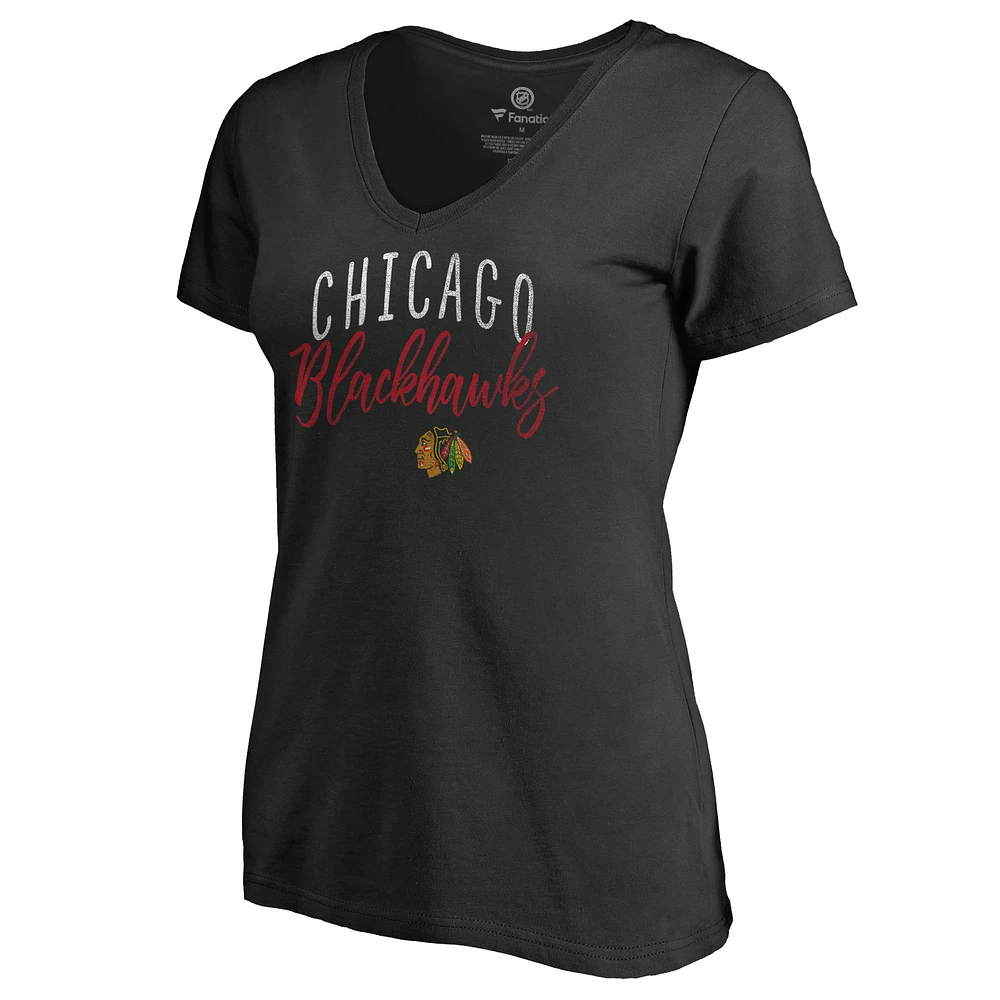 Women's Black Chicago Blackhawks Graceful V-Neck T-Shirt
