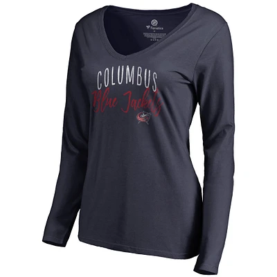 Women's Navy Columbus Blue Jackets Graceful Long Sleeve V-Neck T-Shirt