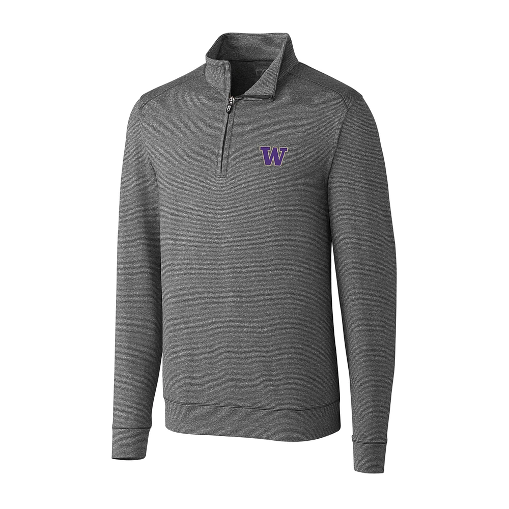 Men's Cutter & Buck Heather Charcoal Washington Huskies Big & Tall Shoreline Half-Zip Jacket