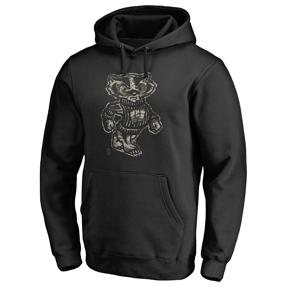 Men's Black Wisconsin Badgers Camo Cloak Pullover Hoodie