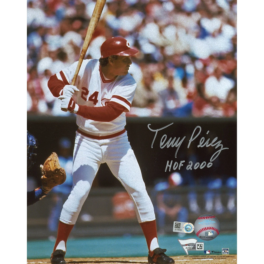 Tony Perez Cincinnati Reds Autographed 8" x 10" Vertical Hitting Photograph with "HOF 2000" Inscription