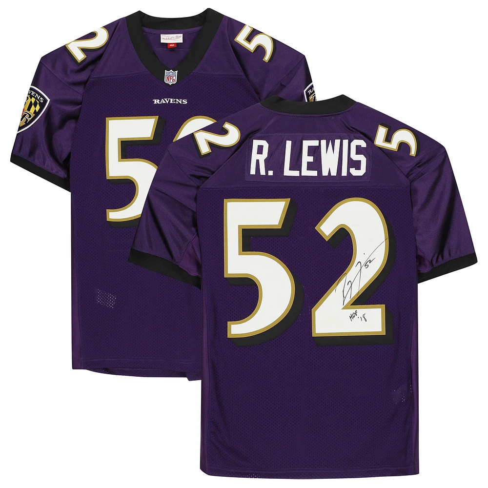 Ray Lewis Baltimore Ravens Autographed Purple Mitchell & Ness Authentic Jersey with "HOF 18" Inscription