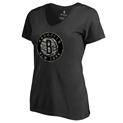 Women's Black Brooklyn Nets Cloak Camo V-Neck T-Shirt