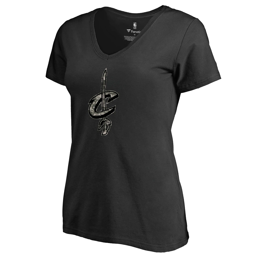 Women's Black Cleveland Cavaliers Cloak Camo V-Neck T-Shirt