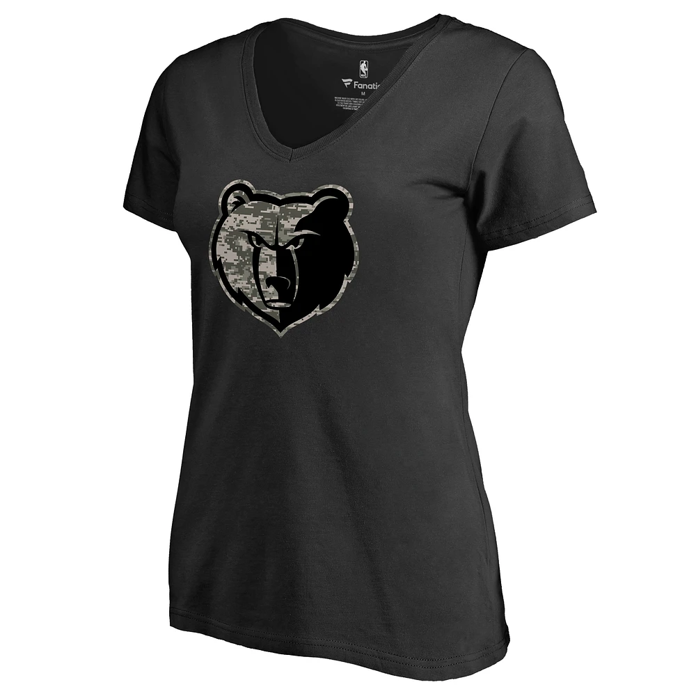 Women's Black Memphis Grizzlies Cloak Camo V-Neck T-Shirt