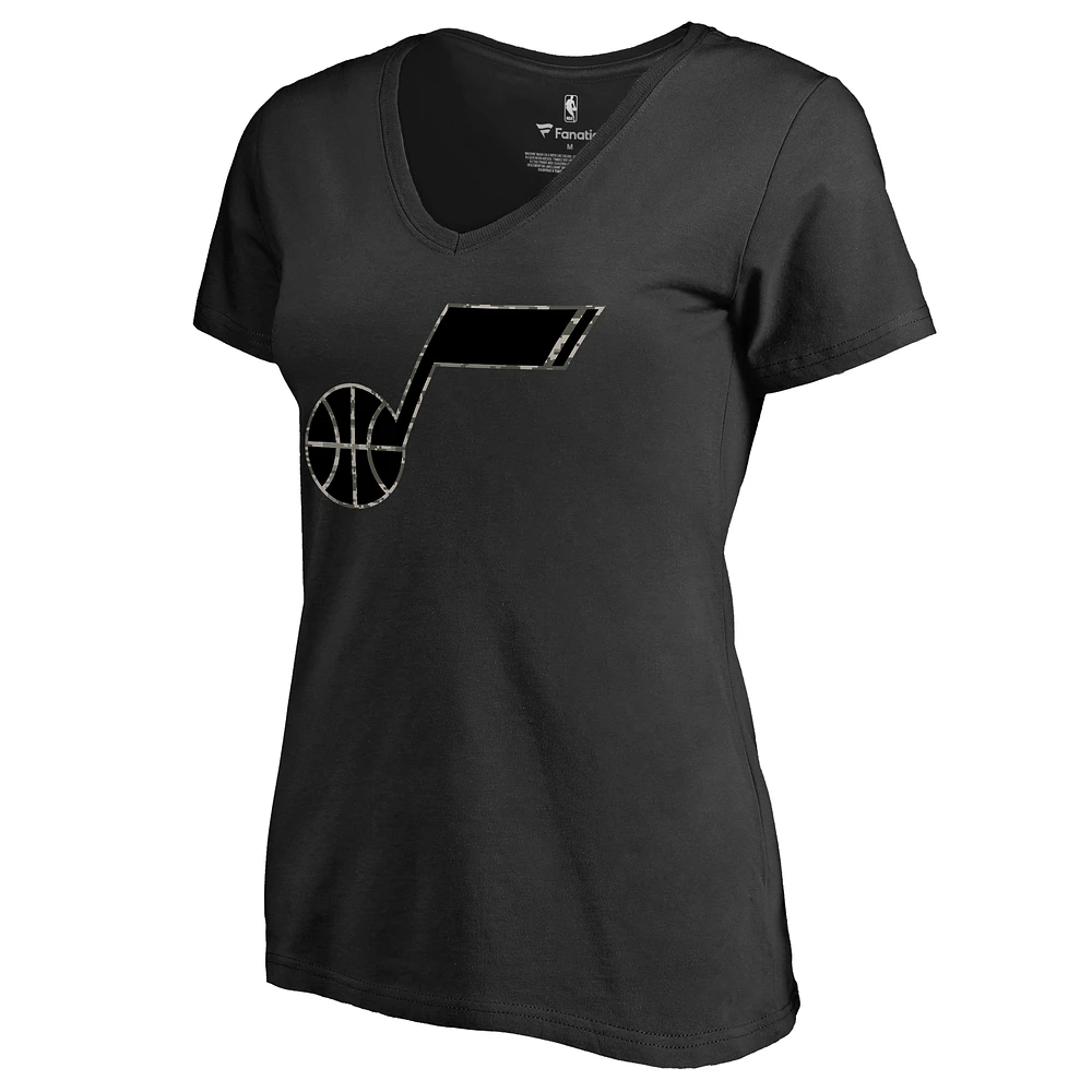 Women's Black Utah Jazz Cloak Camo V-Neck T-Shirt