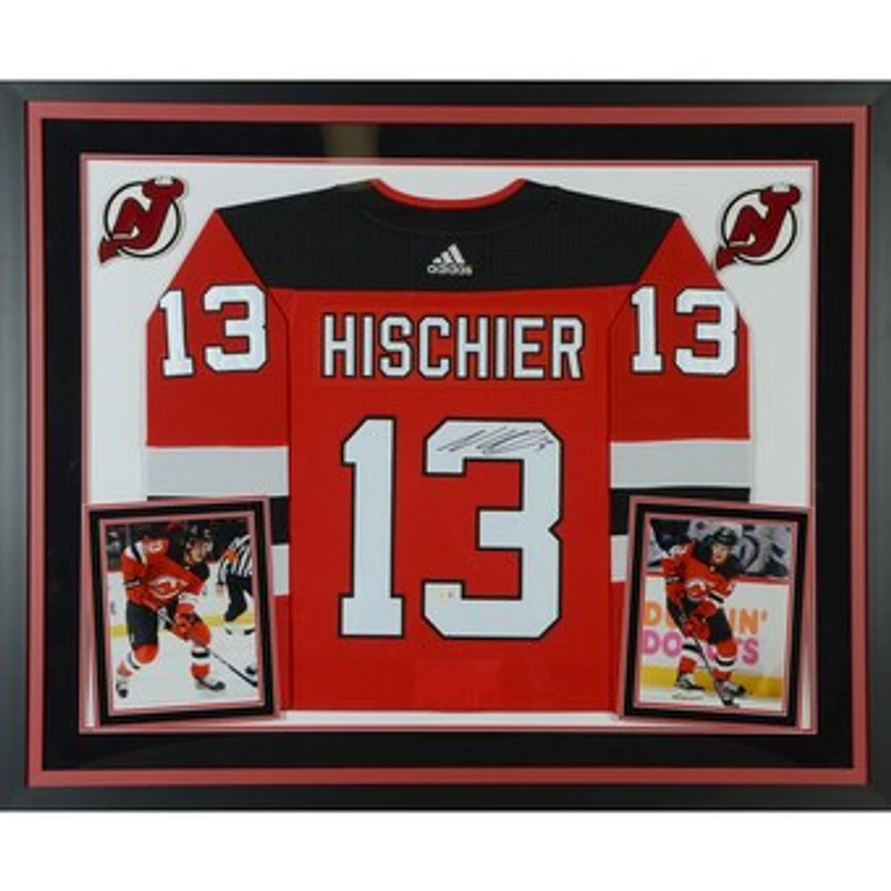 Nico Hischier New Jersey Devils Autographed Deluxe Framed Red adidas Authentic Jersey