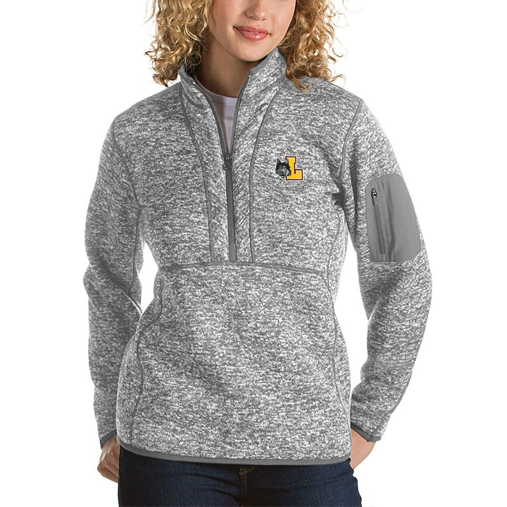 Women's Antigua Gray Loyola Chicago Ramblers Fortune Half-Zip Pullover Sweater