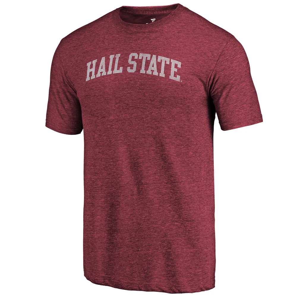 Men's Heathered Maroon Mississippi State Bulldogs Arched Battle Cry Tri-Blend T-Shirt