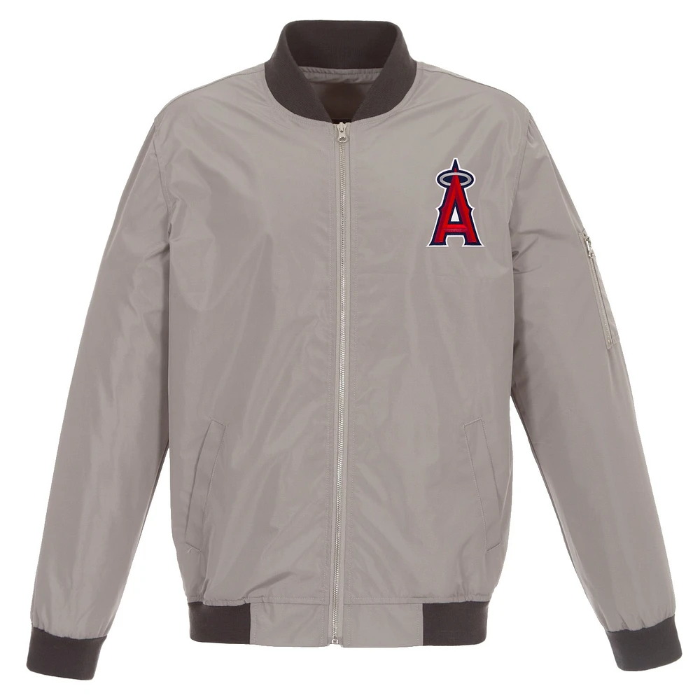 Men's JH Design Gray Los Angeles Angels Lightweight Nylon Bomber Jacket