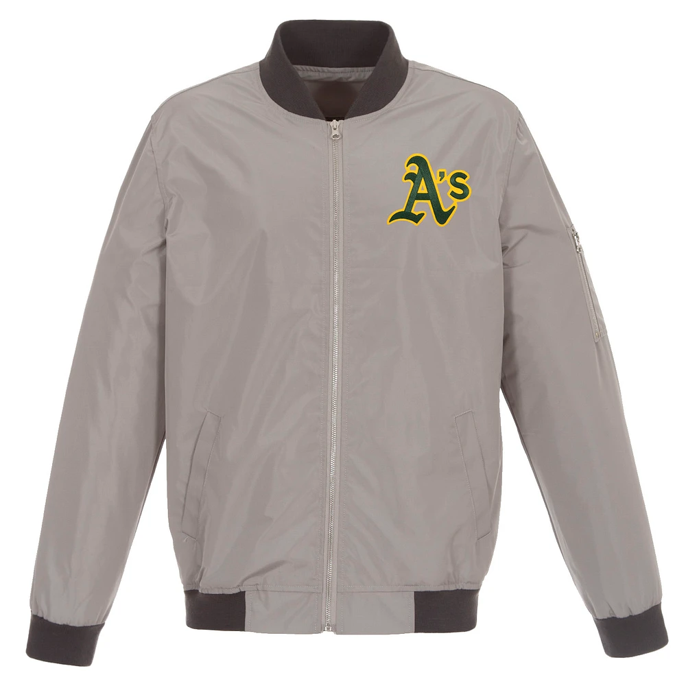 Men's JH Design Gray Athletics Lightweight Nylon Bomber Jacket
