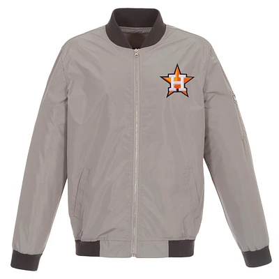 Men's JH Design Gray Houston Astros Lightweight Nylon Bomber Jacket