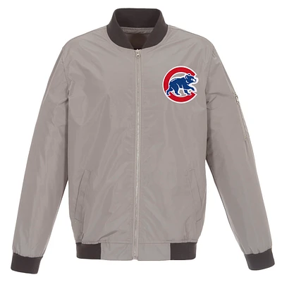 Men's JH Design Gray Chicago Cubs Lightweight Nylon Bomber Jacket