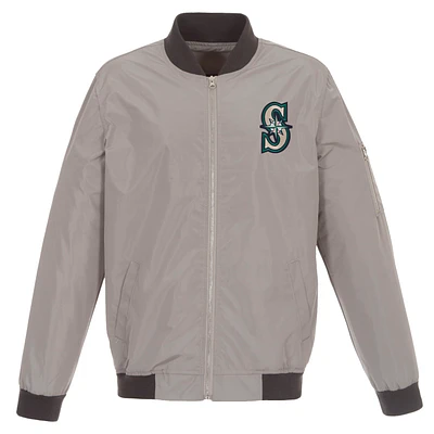 Men's JH Design Gray Seattle Mariners Lightweight Nylon Bomber Jacket