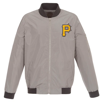 Men's JH Design Gray Pittsburgh Pirates Lightweight Nylon Bomber Jacket