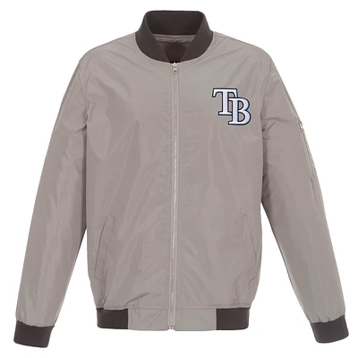 Men's JH Design Gray Tampa Bay Rays Lightweight Nylon Bomber Jacket