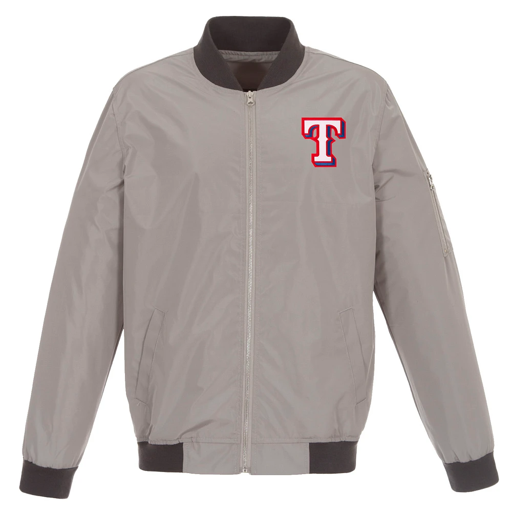 Men's JH Design Gray Texas Rangers Lightweight Nylon Bomber Jacket