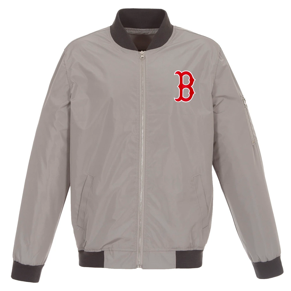 Men's JH Design Gray Boston Red Sox Lightweight Nylon Bomber Jacket