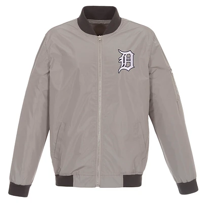 Men's JH Design Gray Detroit Tigers Lightweight Nylon Bomber Jacket