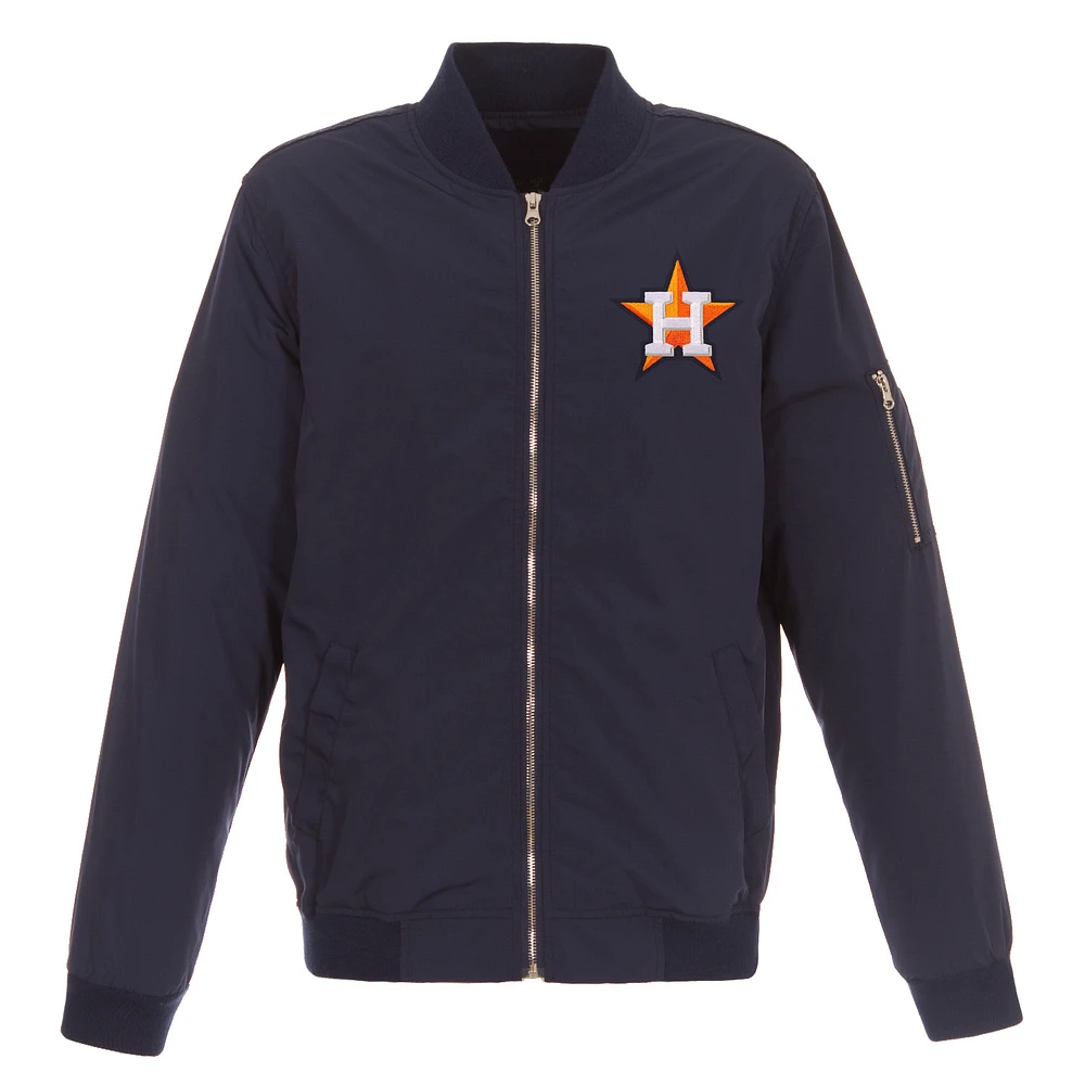 Men's JH Design Navy Houston Astros Lightweight Nylon Bomber Jacket