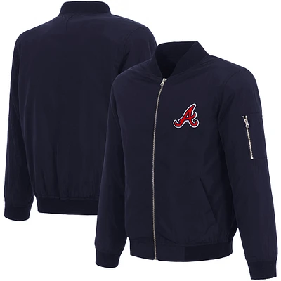 Men's JH Design Navy Atlanta Braves Lightweight Nylon Bomber Jacket