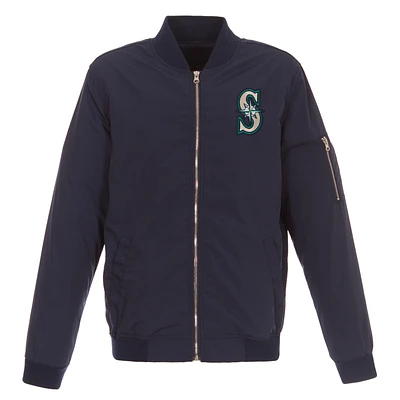 Men's JH Design Navy Seattle Mariners Lightweight Nylon Bomber Jacket