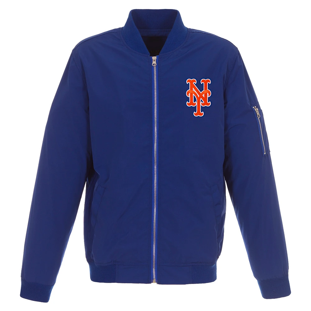 Men's JH Design Royal New York Mets Lightweight Nylon Bomber Jacket