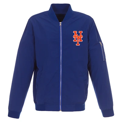 Men's JH Design Royal New York Mets Lightweight Nylon Bomber Jacket