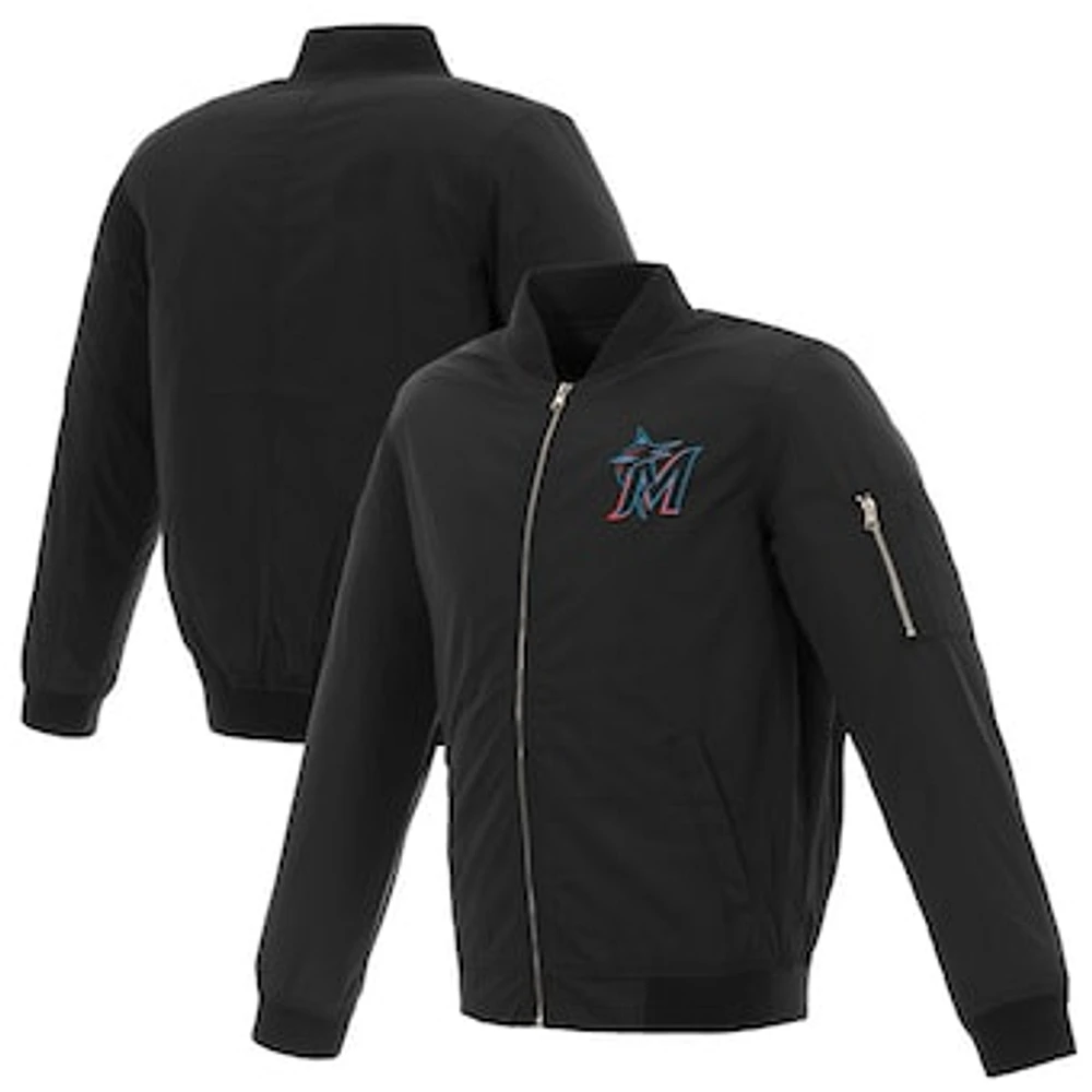 Men's JH Design Miami Marlins Lightweight Nylon Bomber Jacket