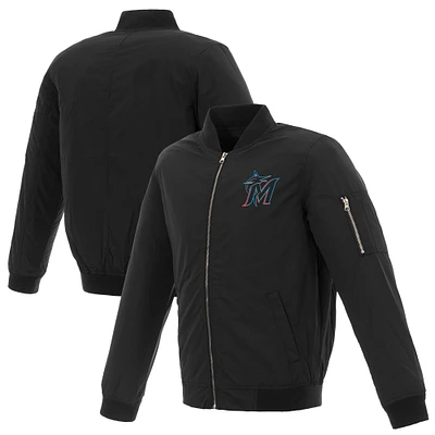 Men's JH Design Miami Marlins Lightweight Nylon Bomber Jacket