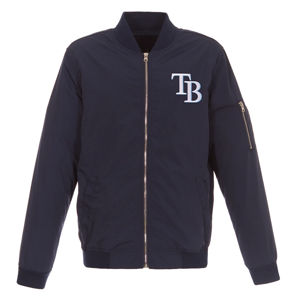 Men's JH Design Navy Tampa Bay Rays Lightweight Nylon Bomber Jacket