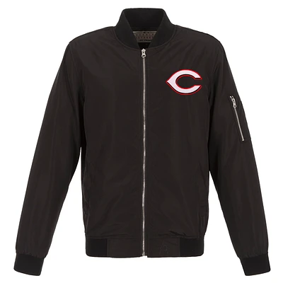 Men's JH Design Black Cincinnati Reds Lightweight Nylon Bomber Jacket