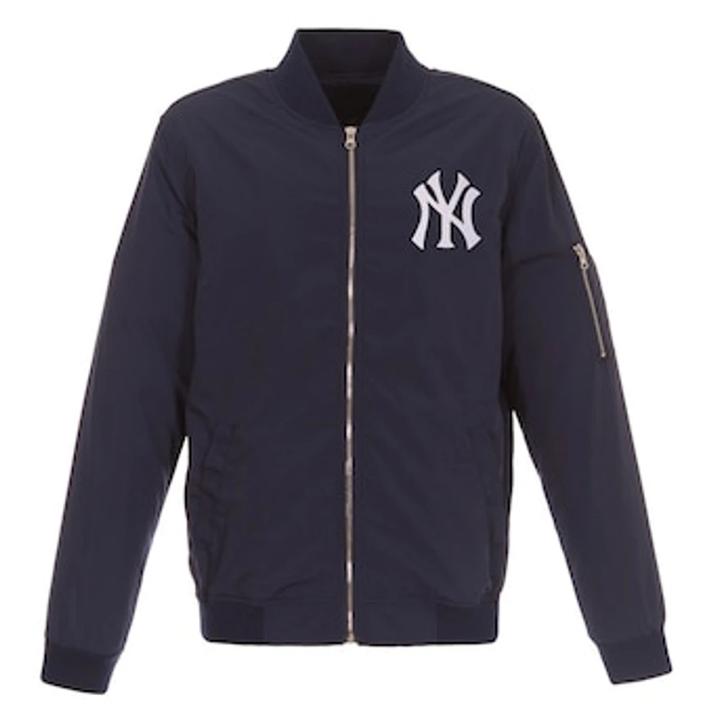 Men's JH Design Navy New York Yankees Lightweight Nylon Bomber Jacket
