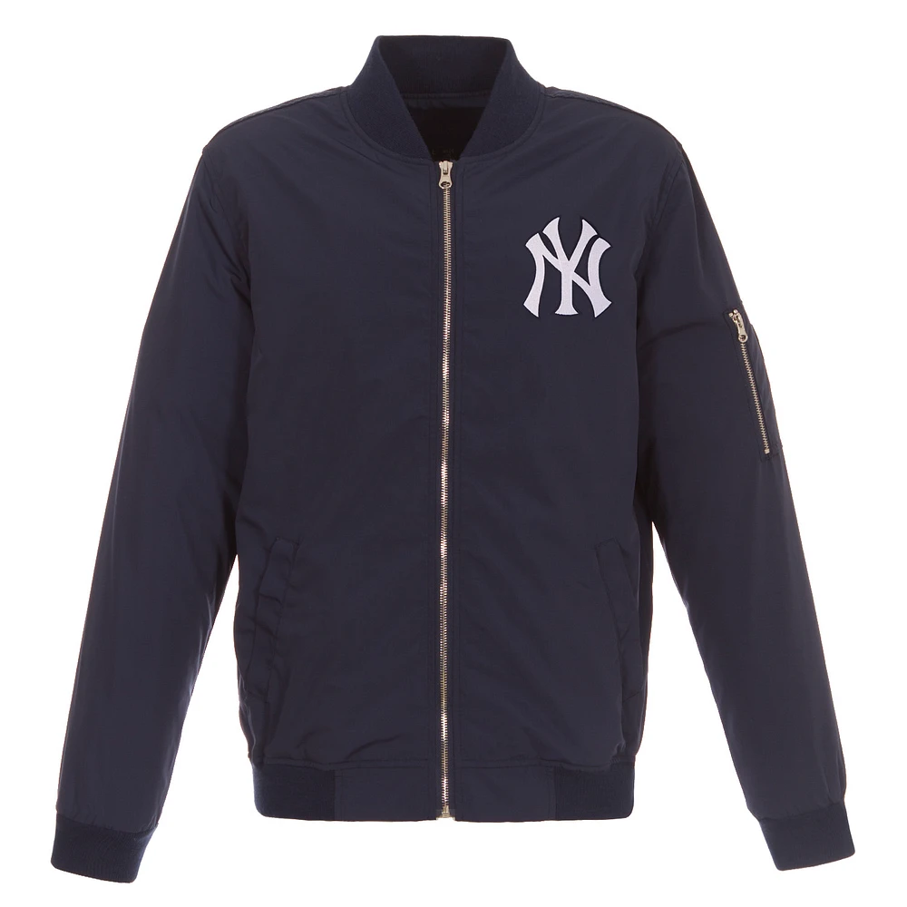 Men's JH Design Navy New York Yankees Lightweight Nylon Bomber Jacket