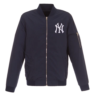 Men's JH Design Navy New York Yankees Lightweight Nylon Bomber Jacket