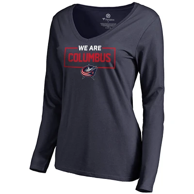 Women's Navy Columbus Blue Jackets Iconic Collection We Are Long Sleeve V-Neck T-Shirt