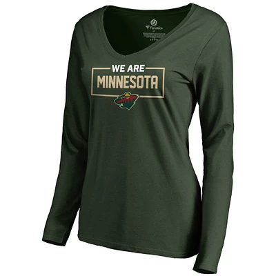Women's Green Minnesota Wild Iconic Collection We Are Long Sleeve V-Neck T-Shirt